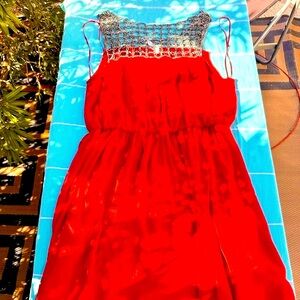 Beaded Neckline Poppy High Waisted Rouched Dress